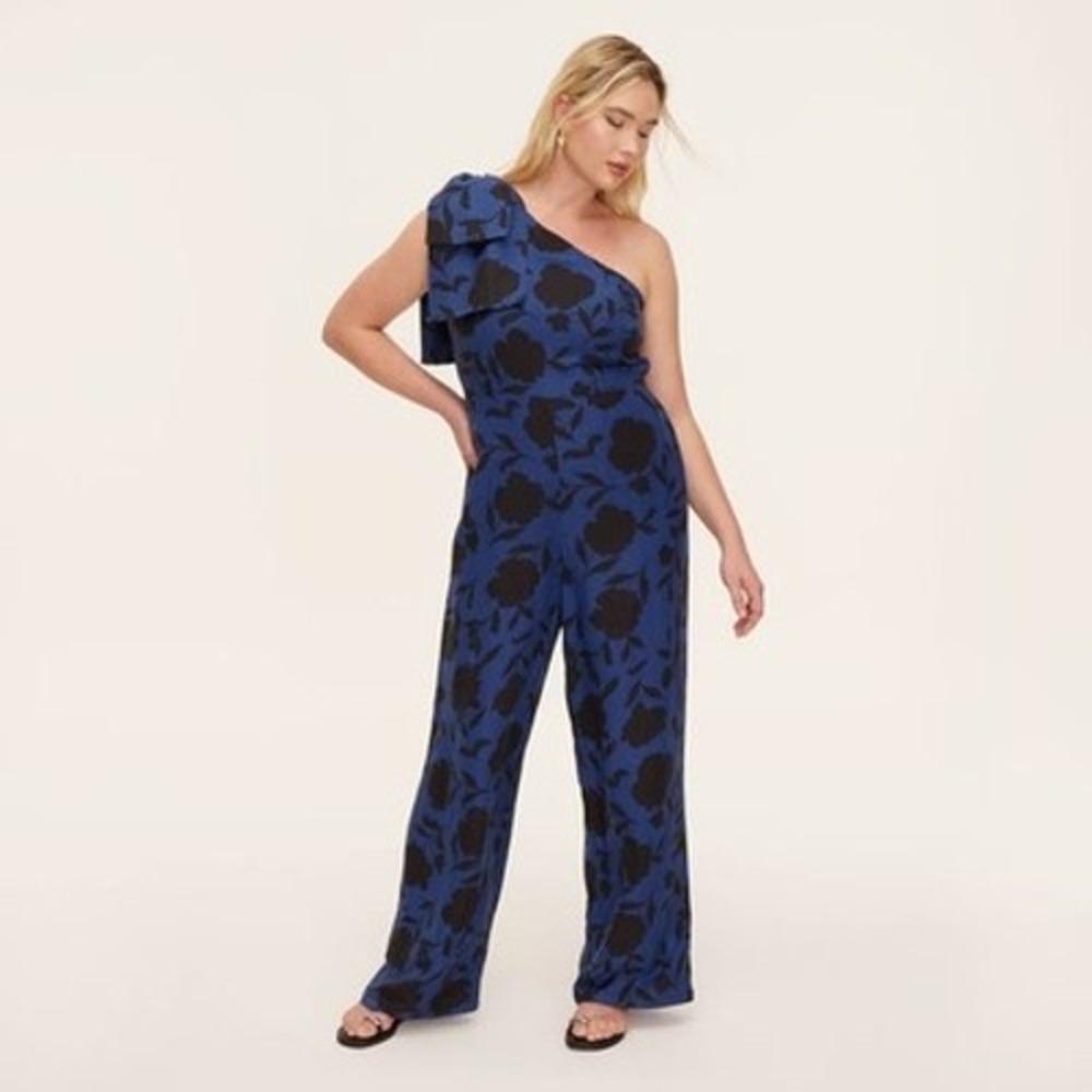 Kate Spade x Target Floral Jumpsuit‎ Wide Leg Bow Blue Black Linen BlendSize 12